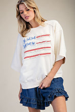 Load image into Gallery viewer, Easel American Flag Terry Knit Pullover Top in Ivory
