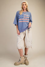 Load image into Gallery viewer, Easel American Flag Terry Knit Pullover Top in Washed Denim