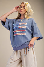 Load image into Gallery viewer, Easel American Flag Terry Knit Pullover Top in Washed Denim