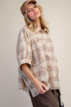 Load image into Gallery viewer, Easel Plaid Top with Patchwork Flower in Mustard Mocha