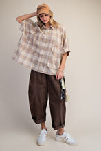Load image into Gallery viewer, Easel Plaid Top with Patchwork Flower in Mustard Mocha