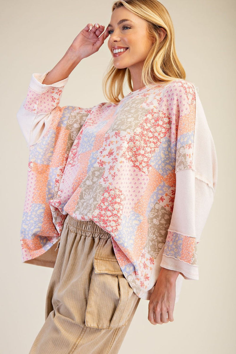 Easel Patchwork Print Loose Fit Top in Blush – June Adel
