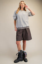 Load image into Gallery viewer, Easel Mineral Washed Terry Knit Banded Striped Detail Top in Cloud Grey