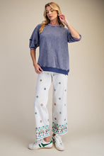 Load image into Gallery viewer, Easel Mineral Washed Terry Knit Banded Striped Detail Top in Washed Denim