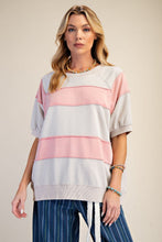 Load image into Gallery viewer, Easel Mineral Washed Boxy Rugby Striped Top in Khaki