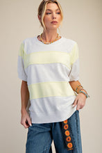 Load image into Gallery viewer, Easel Mineral Washed Boxy Rugby Striped Top in Light Heather Grey