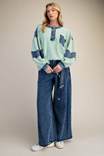 Load image into Gallery viewer, Easel Floral Thermal Henley Top with Denim Contrast in Mint Green