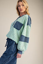 Load image into Gallery viewer, Easel Floral Thermal Henley Top with Denim Contrast in Mint Green