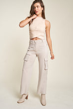 Load image into Gallery viewer, Davi & Dani Tummy Control Mid Rise Cargo Pants in Cool Beige FINAL SALE