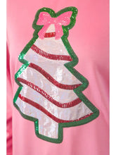 Load image into Gallery viewer, Jess Lea Lightweight Foil Bow Christmas Treat Luxe Sweatshirt in Pink