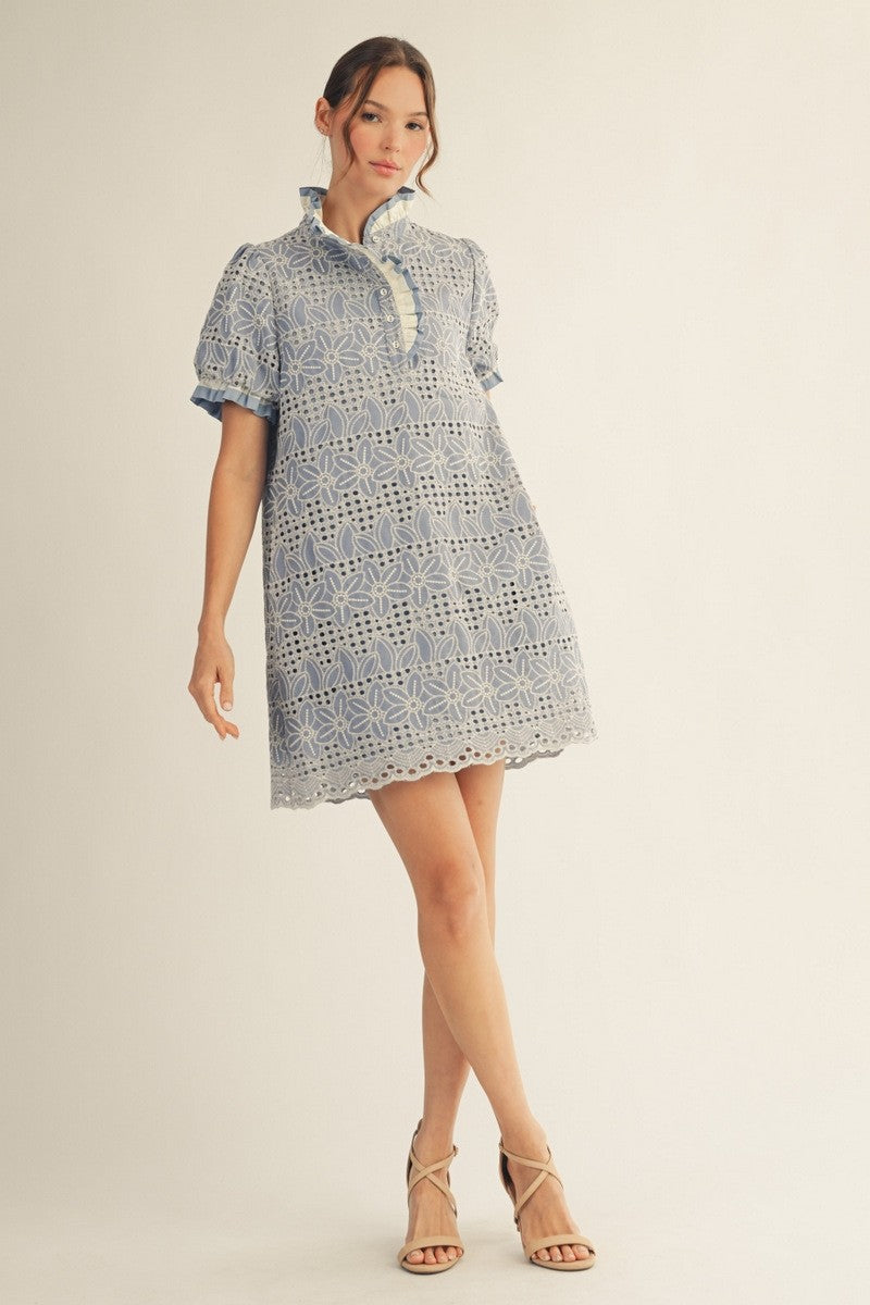 Jodifl Eyelet Lace Shift Dress in Periwinkle ON ORDER – June Adel