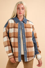 Load image into Gallery viewer, Very J Textured Denim and Contrasting Plaid Shacket in Mocha Mix