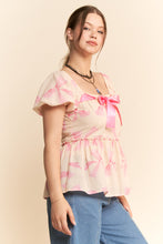 Load image into Gallery viewer, Davi & Dani Bow Print Peplum Top in Pink