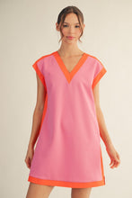 Load image into Gallery viewer, Jodifl Solid Color Casual Dress with Contrasting Color Trim in Pink/Orange