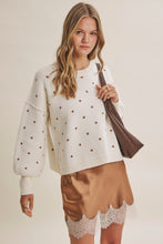 Load image into Gallery viewer, In February French Casual Contrast Polka Dot Cotton Blend Sweater in Cream/Camel