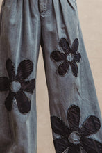Load image into Gallery viewer, BiBi Flower Patched Washed Chambray Pants in Denim/Dark Denim