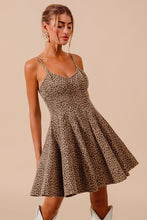 Load image into Gallery viewer, So Me A Line Fit and Flare Twill Mini Dress in Leopard