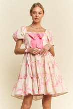 Load image into Gallery viewer, Davi & Dani Bow Print Tiered Mini Dress in Pink