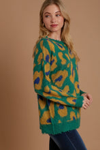 Load image into Gallery viewer, Umgee Leopard Sweater With Destroyed Rib Band Pullover Sweater in Green
