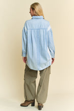 Load image into Gallery viewer, Davi & Dani Chambray and Waffle Knit Top with Daisy Patches in Light Denim