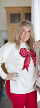 Load image into Gallery viewer, August Bleu Valentine's Day Pink and Red Checkered Bow Sweatshirt in Belgian Cream
