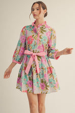 Load image into Gallery viewer, Jodifl Floral Print Tiered Mini Dress in Pink Mix