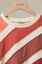 Load image into Gallery viewer, mello. Colorblock Textured Stripe Pullover Top in Rust