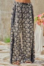 Load image into Gallery viewer, BiBi Floral Jacquard Side Lace Trim Elastic Pants in Black/Light Grey