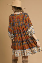 Load image into Gallery viewer, Umgee Contrasting Boho Print Mini Dress in Terracotta Mix