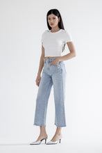 Load image into Gallery viewer, Mica Denim High Rise Pearl and Rhinestone Embellished CROPPED Wide Leg Jeans in Grizzlies Blue