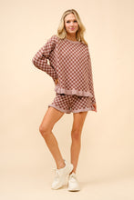 Load image into Gallery viewer, Blue B Cozy Knit Checkerboard Set with Frill Ruffles in Walnut