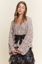 Load image into Gallery viewer, J.nna Open Knit Sweater with Bow Detail in Warm Grey