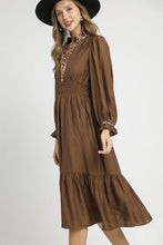 Load image into Gallery viewer, Umgee Leopard Trimmed Midi Dress in Brown