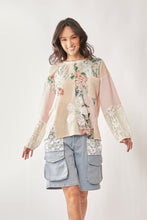 Load image into Gallery viewer, Davi & Dani Contrasting Fabric and Lace Top in Beige