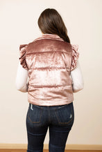 Load image into Gallery viewer, Grace+Emma FITTED Shimmer Puffer Vest with Ruffle Details in Champagne