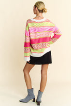 Load image into Gallery viewer, Davi & Dani Textured Mixed Pattern Sweater in Neon Pink Multi