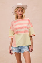 Load image into Gallery viewer, BiBi Contrasting Colored Mix N Match Striped Top in Peach/Rose/Lime