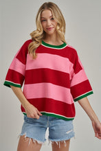 Load image into Gallery viewer, BON Christmas Wide Stripe Loose Fit Sweater in Red/Pink