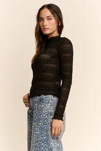 Load image into Gallery viewer, Davi & Dani Striped Lace Mesh Top in Black