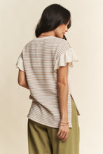 Load image into Gallery viewer, Davi & Dani Waffle Knit Color Block Mixed Print Top with Bow Details in Taupe Mocha