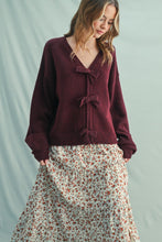 Load image into Gallery viewer, Wishlist Brushed Knit Sweater with Bow Detail Front in Bordeaux
