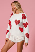 Load image into Gallery viewer, BiBi Valentine Knit Sweater with Sequin Hearts in Ivory/Red
