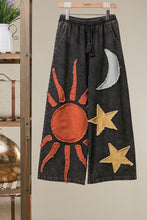 Load image into Gallery viewer, mello. Washed Sun Moon and Star Wide-Leg Pants in Black