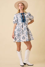 Load image into Gallery viewer, Main Strip Vintage Horse Toile Print Denim Mini Dress in Dark Navy