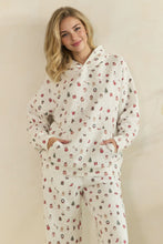 Load image into Gallery viewer, Veveret Cozy Holiday Print Lounge Hoodie in White Combo