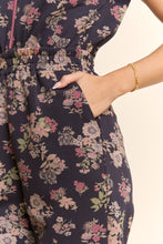 Load image into Gallery viewer, Davi & Dani Floral Print Scuba Zipper Front Jumpsuit in Navy