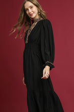 Load image into Gallery viewer, Umgee Leopard Trimmed Midi Dress in Black ON ORDER