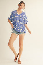 Load image into Gallery viewer, Jodifl Drop Shoulder Floral Loose Fit Top in Blue