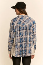 Load image into Gallery viewer, Davi & Dani Air-Sprayed Plaid Pocket Button Front Top in Teal Navy