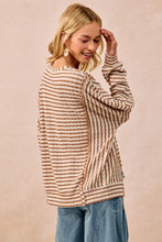 Load image into Gallery viewer, BiBi OVERSIZED Contrasting Color Textured Knit Stripe Top in Camel